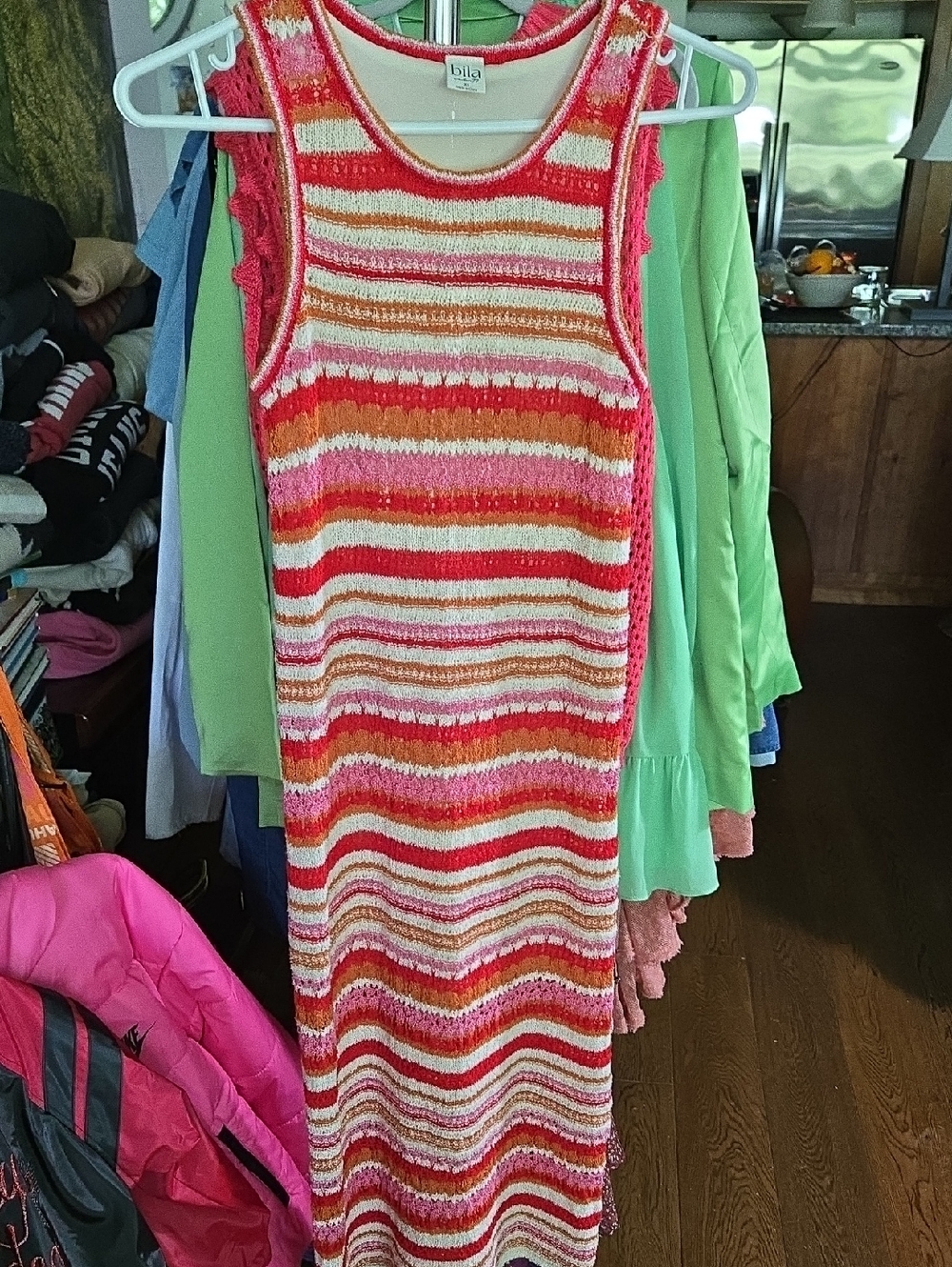 Bila Striped Knit Sleeveless Dress in Pink, Red & Orange